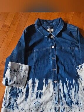LOGO By Lori Goldstein Hand Tie Dye Denim Shirt/ Jacket Size 24W Pre Loved